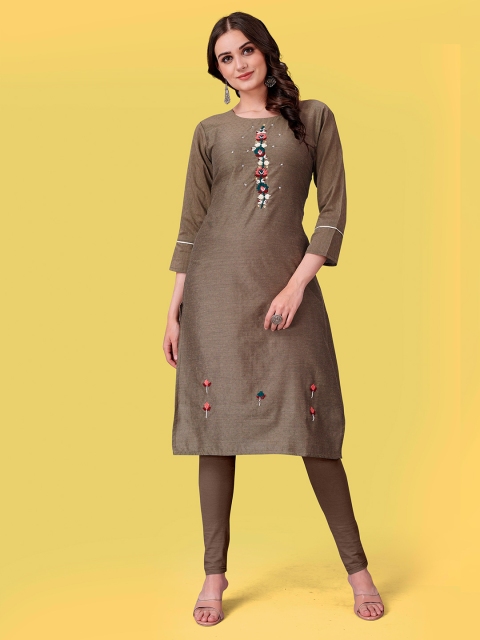 

Fashion FRICKS Women Brown Floral Embroidered Kurta