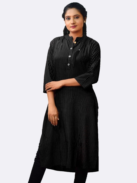 

GREEN DRAGONFLY Women Black & White Striped Kurta