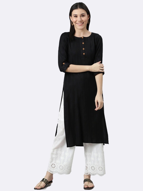 

GREEN DRAGONFLY Women Black Pathani Kurta