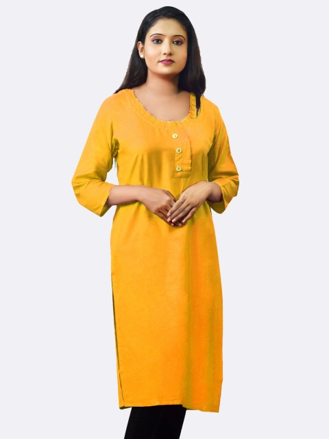 

GREEN DRAGONFLY Women Yellow Solid Kurta