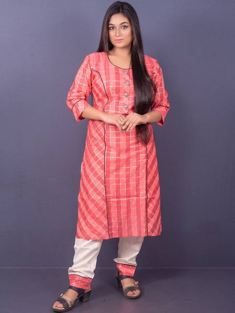 

GREEN DRAGONFLY Women Pink Embroidered Panelled Kurti with Trousers & With Dupatta