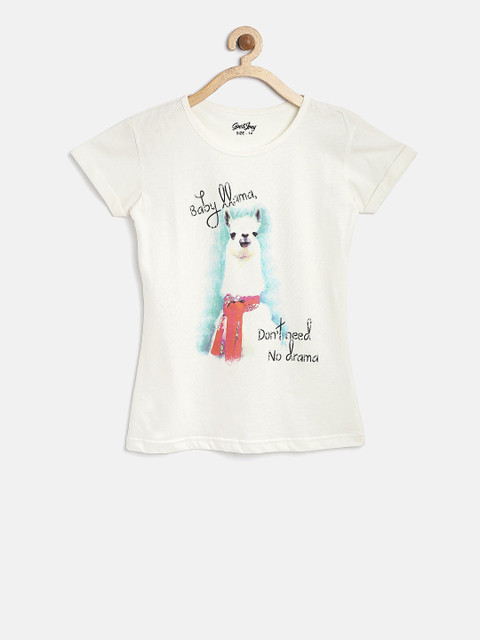 

Gini and Jony Girls Off-White Printed Round Neck T-shirt