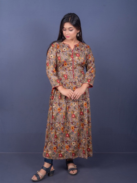 

GREEN DRAGONFLY Women Brown & Red Floral Printed Floral Kurta