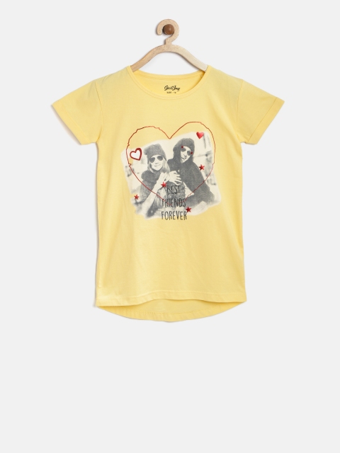 

Gini and Jony Girls Yellow Printed Round Neck T-shirt
