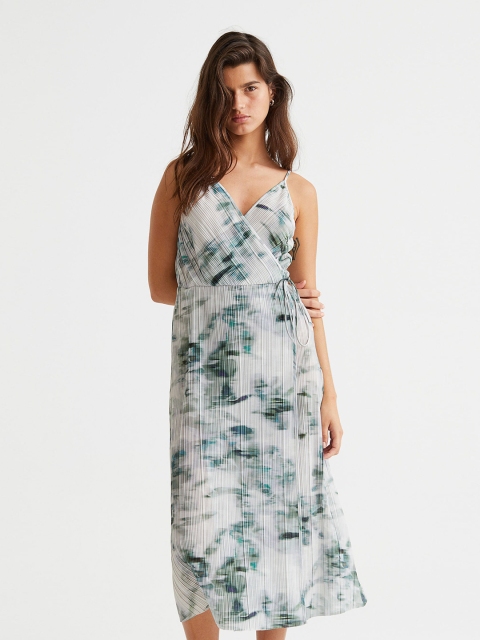 

H&M Women Grey & Green Pleated Dress