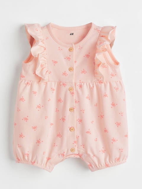 

H&M Girls Pink Flounce-Trimmed Romper Suit