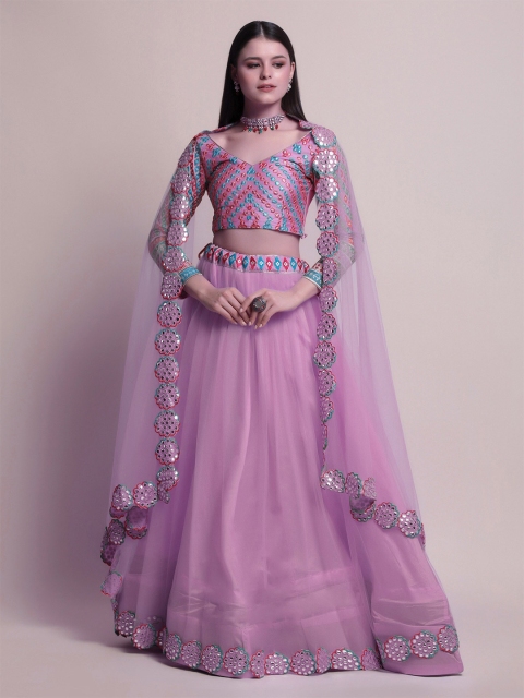 

Atsevam Lavender Embroidered Semi-Stitched Lehenga & Unstitched Blouse With Dupatta