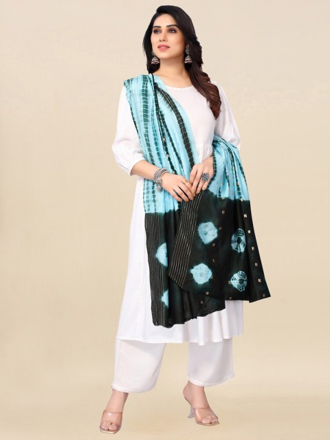 

SIRIL Blue & Black Printed Cotton Silk Tie and Dye Dupatta with Zari