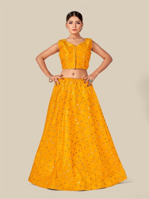 

HIMRISE Yellow Color Ultra Silk Satin Zari Work Floral Embroidered Lehnga Choli Set