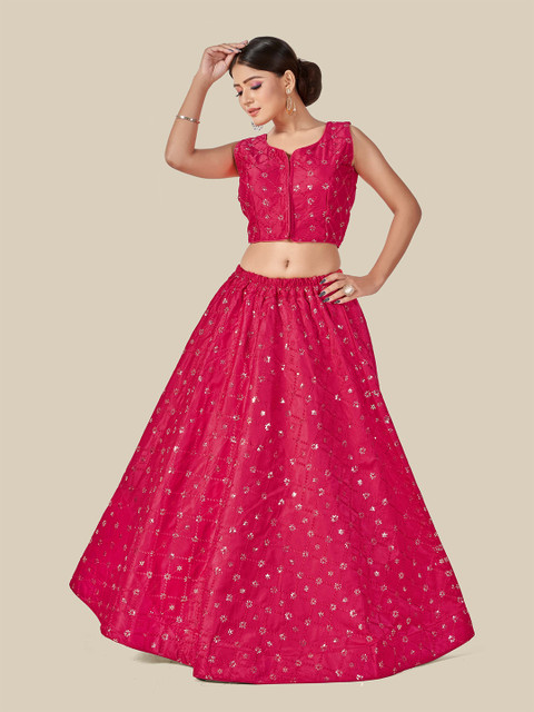

HIMRISE Pink Embroidered Thread Work Semi-Stitched Lehenga & Ready To Wear