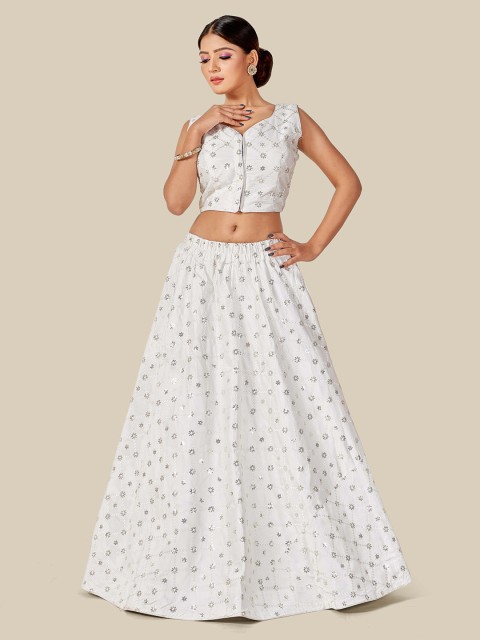 

HIMRISE White Color Ultra Silk Satin Zari Work Floral Embroidered Lehnga Choli Set