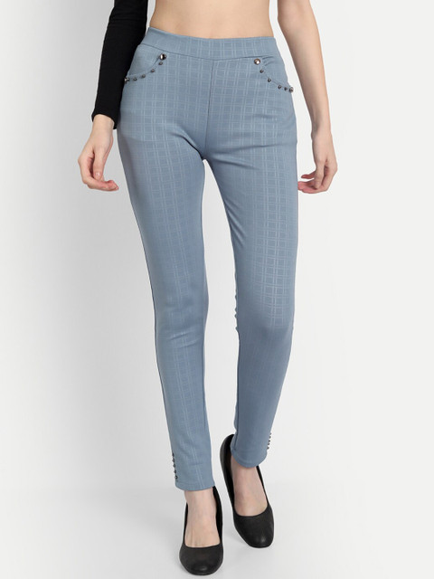 

Wicked Stitch Women Blue Checked Skinny Fit Non Iron Trousers