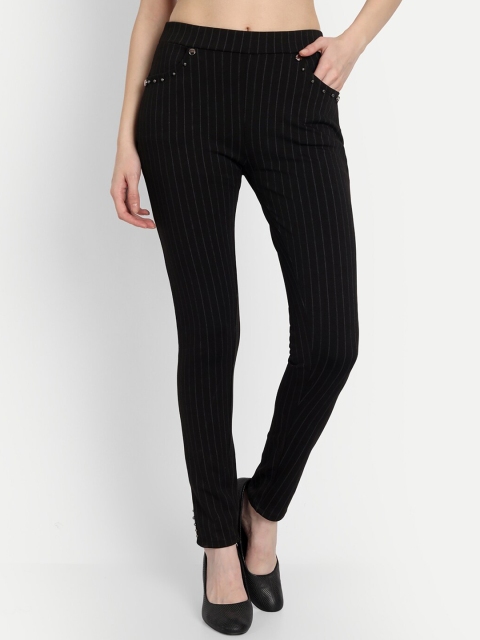 

Wicked Stitch Women Black Striped Skinny Fit Non Iron Trousers