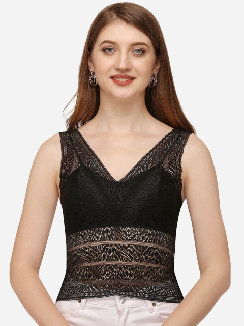 

HSR Women Black Self Design Padded Lace Camisoles