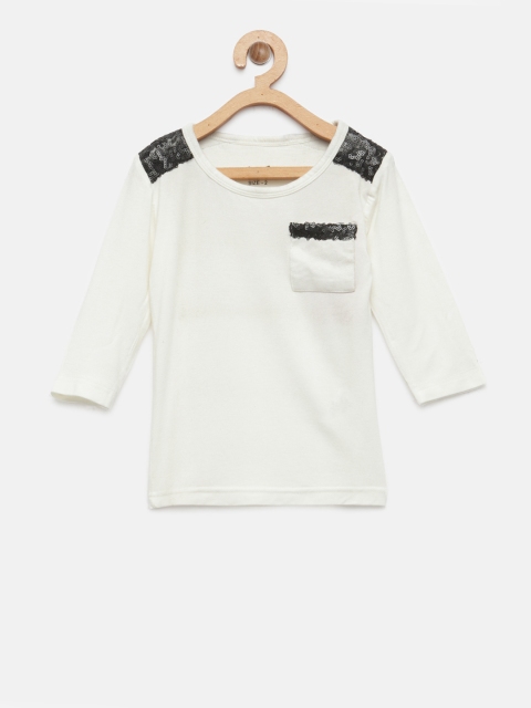 

Gini and Jony Girls Off-White Solid Top with Sequinned Detail