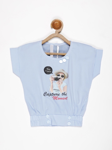 

V2 Value & Variety Blue Printed Extended Sleeves Blouson Top
