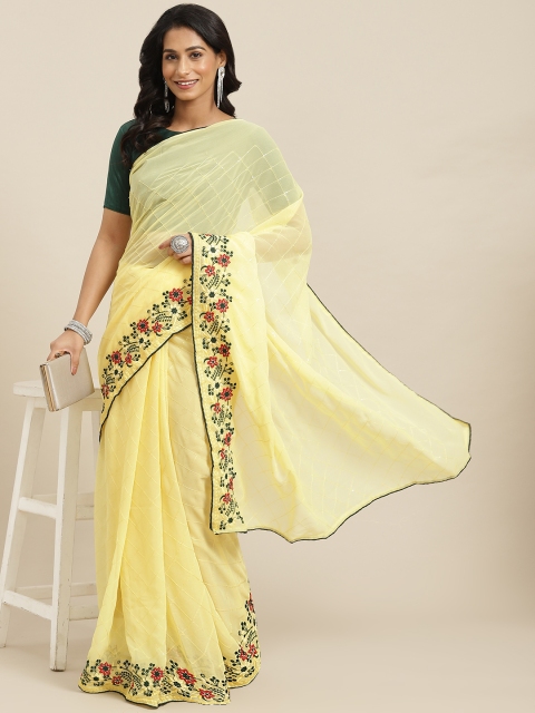 

Mitera Yellow Checked Sequinned Poly Georgette Saree