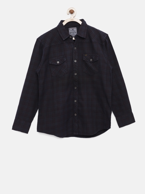

Gini and Jony Boys Navy Blue Regular Fit Checked Casual Shirt