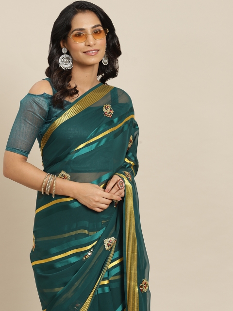 

Mitera Green & Gold-Toned Gotta Patti Satin Chanderi Saree