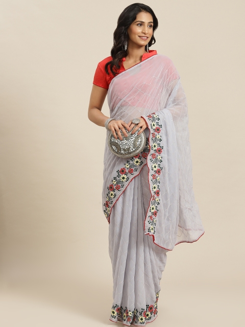 

Mitera Grey Checked Sequinned Poly Georgette Saree