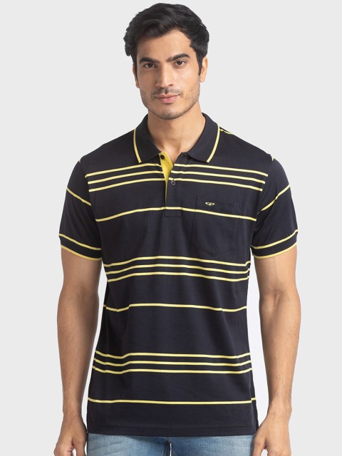 

ColorPlus Men Black Striped Polo Collar T-shirt