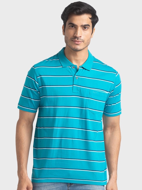 

ColorPlus Men Blue Striped Polo Collar T-shirt