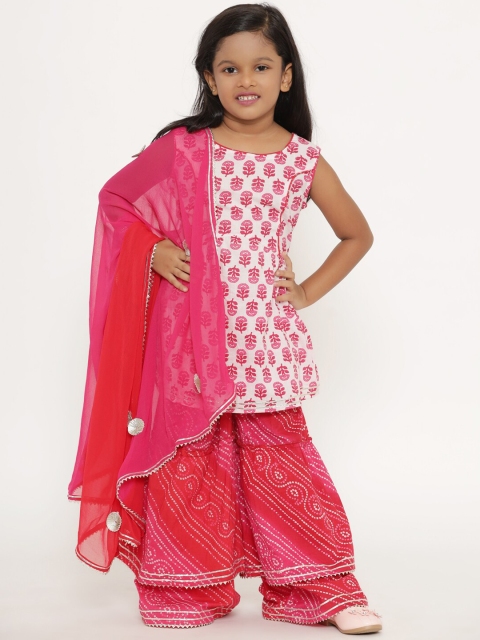 

Readiprint Fashions Girls Pink Printed Pure Cotton Kurti with Palazzos & Dupatta