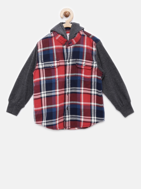 

Gini and Jony Boys Red & Navy Regular Fit Checked Hooded Casual Shirt