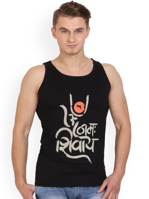 

Fleurt Men Black Printed Pure Cotton Innerwear Vests