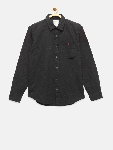 

Gini and Jony Boys Black Regular Fit Solid Casual Shirt with Flecked Effect