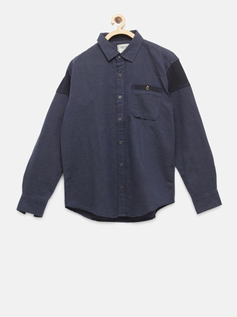 

Gini and Jony Boys Navy Blue Regular Fit Solid Casual Shirt with Flecked Effect