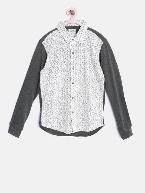 

Gini and Jony Boys White & Charcoal Grey Printed Casual Shirt