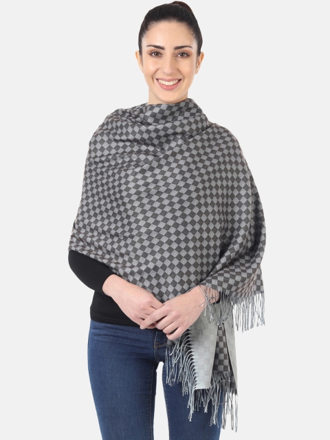 

MUFFLY Women Grey Printed Check Stole