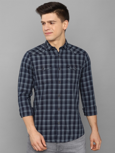 

Allen Solly Men Navy Blue Tartan Checks Checked Casual Shirt