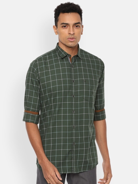 

Van Heusen Sport Men Green Slim Fit Windowpane Checks Checked Casual Shirt