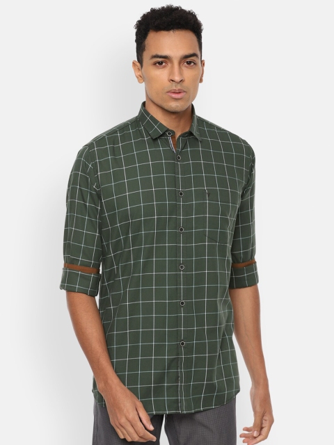 

Van Heusen Sport Men Green Slim Fit Windowpane Checks Checked Casual Shirt