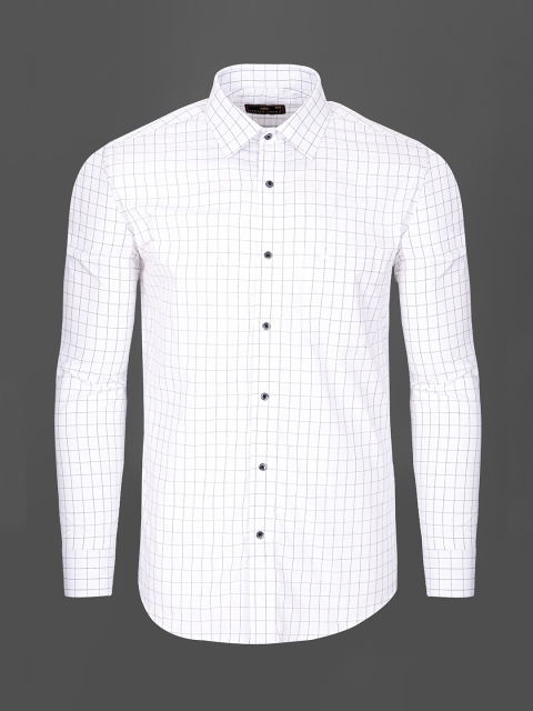 

FRENCH CROWN Men White Standard Windowpane Checks Checked Formal Shirt