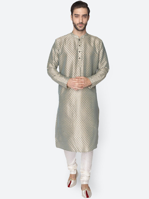 

NAMASKAR Men Beige Geometric print full sleeve Kurta