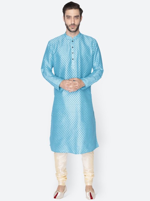 

NAMASKAR Men Blue Geometric Kurta