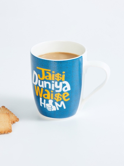 

Home Centre Blue & Yellow Printed Bone China Transparent Mugs Set of Cups and Mugs