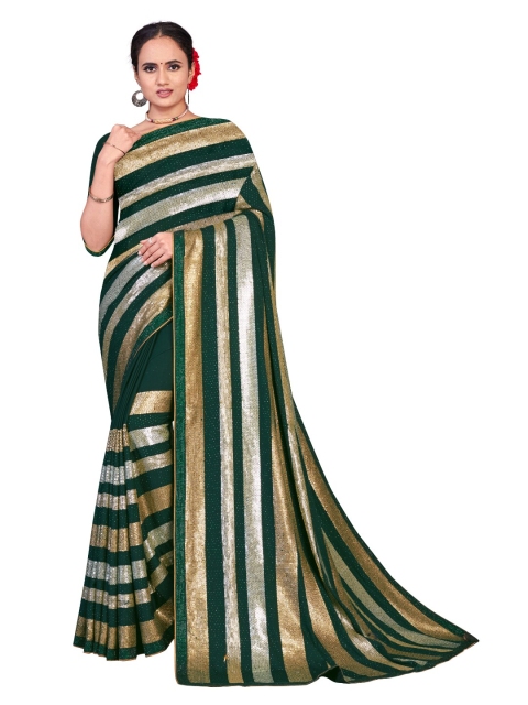 

STAOVIN Green & Gold-Toned Embellished Sequinned Saree