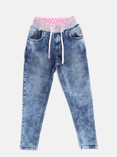 

Gini and Jony Girls Blue Mid-Rise Mildly Distressed Joggers
