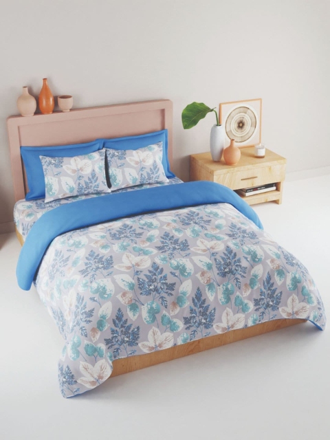 

BIANCA Grey & Blue Floral 186 TC King Bedsheet with 2 Pillow Covers