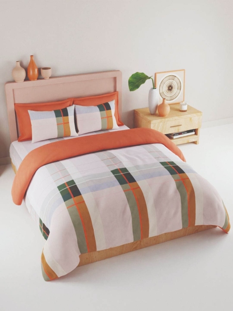 

BIANCA Grey & Orange Geometric 186 TC King Bedsheet with 2 Pillow Covers