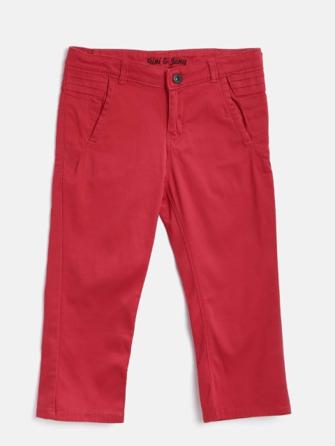 

Gini and Jony Girls Red Solid Regular Fit Capris