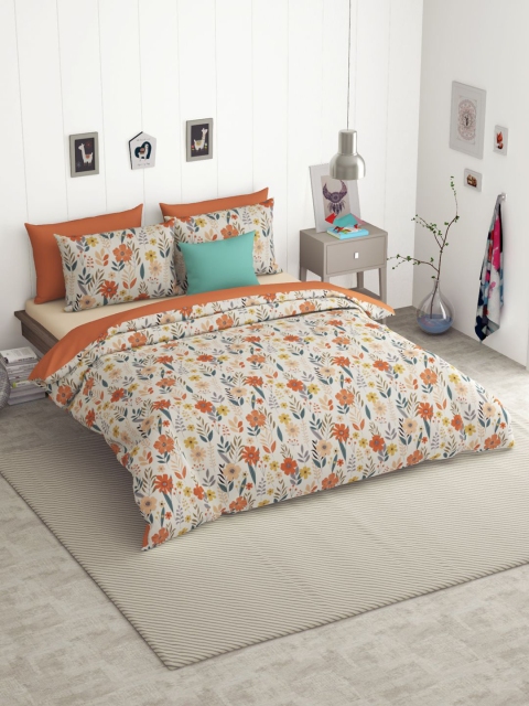 

BIANCA Orange & Brown Floral 186 TC King Bedsheet with 2 Pillow Covers -3pc set