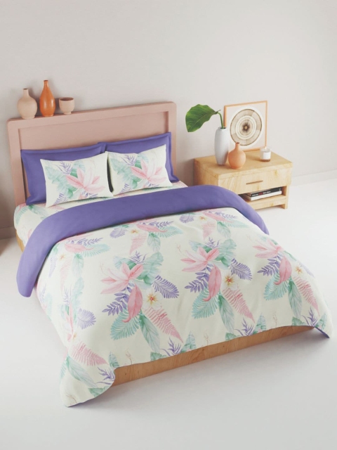 

BIANCA Beige & Blue Floral 186 TC King Bedsheet with 2 Pillow Covers