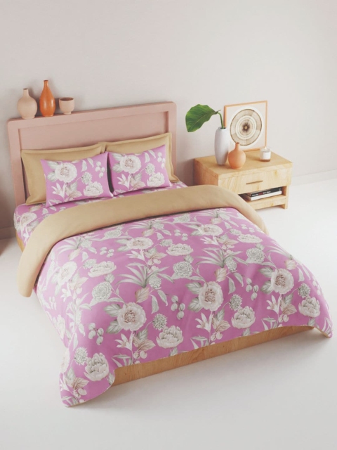 

BIANCA Pink & Green Floral 186 TC King Bedsheet with 2 Pillow Covers