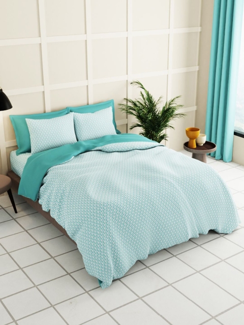 

BIANCA Green & White Geometric 160 TC King Bedsheet with 2 Pillow Covers