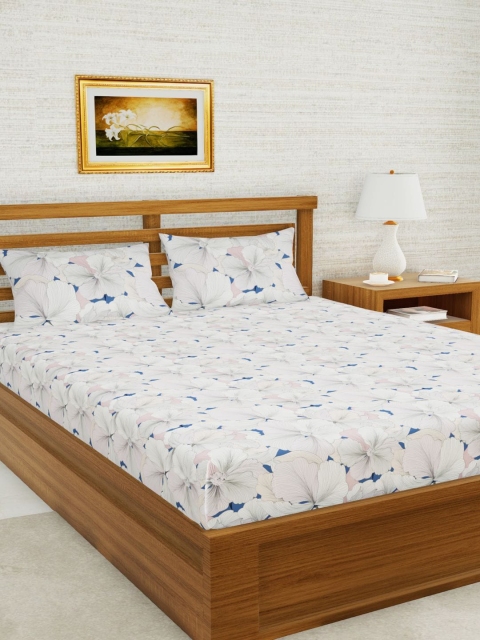 

BIANCA Off White & Pink Floral 160 TC King Bedsheet with 2 Pillow Covers